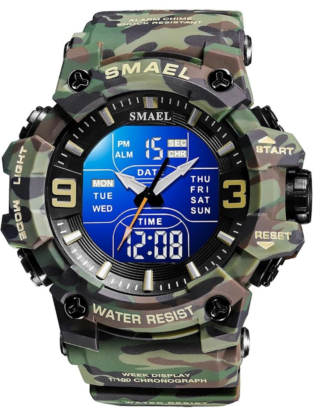 Men's Camouflage Green Analog Digital Sport LED Electronic Large Dual Watch
